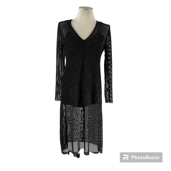 Zara Long Sleeve Metallic Mesh Overlay Midi Dress Sz M Whimsygoth Witchy - Picture 1 of 9